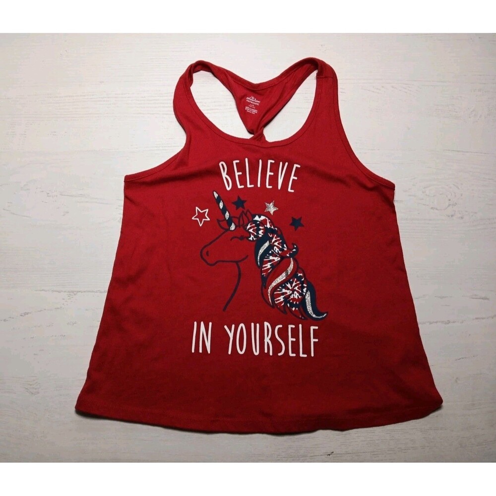 Way to Celebrate 4th of July USA Believe Unicorn Tank Top Girls Size L 10-12
